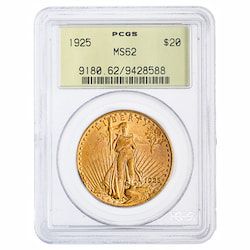 1925 PCGS MS-62 $20 St. Gaudens Double Eagle Gold Coin in Old Green Holder 