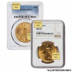$20 MS-63 St. Gaudens Double Eagle Gold Coin (NGC or PCGS) - Random Year