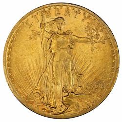 $20 St. Gaudens Double Eagle Gold Coin (AU) No Motto - Random Year