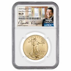 2024 NGC MS-70 First Day of Issue 1 oz American Eagle Gold Coin - Exclusive Reagan Label