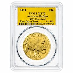 2024 PCGS MS-70 First Day of Issue 1 oz American Gold Buffalo Coin - 1 of 100 Gold Foil Label