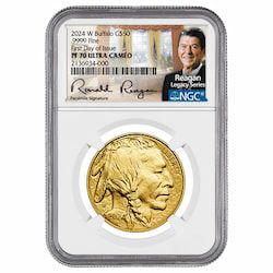 2024-W NGC PF-70 First Day of Issue 1 oz American Gold Buffalo Proof Coin - Exclusive Reagan Label