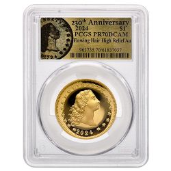 2024 US Gold 230th Anniversary Flowing Hair PCGS PR-70 High Relief 1 oz Proof - Flowing Hair Label