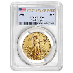 2025 PCGS MS-70 First Day of Issue 1 oz American Gold Eagle Coin - Flag Label