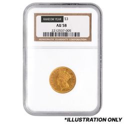 NGC/PCGS AU-58 $3 Indian Princess Gold Coin - Random Year