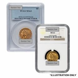 NGC/PCGS MS-63 $5 Indian Half Eagle Gold Coin - Random Year