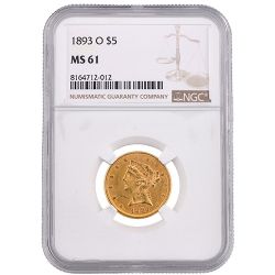1893-O NGC MS-61 $5 Liberty Half Eagle Gold Coin