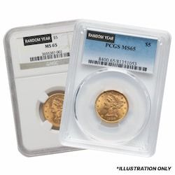 NGC/PCGS MS-65 $5 Liberty Half Eagle Gold Coin - Random Year