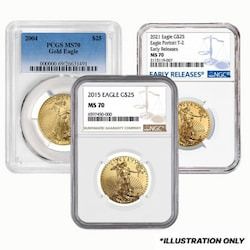 1/2 oz NGC/PCGS MS-70 American Gold Eagle Coin - Random Year