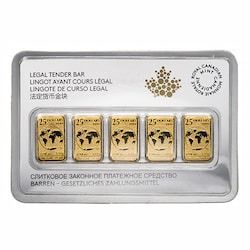 $25 1/10 oz Royal Canadian Mint Gold 5-Bar Set (In Assay) - Random Year