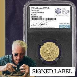 2026 NGC MS-70 First Day of Issue 1/4 oz British Angel Gold Coin - Gordon Summers Label 2026 NGC MS-70 First Day of Issue 1/4 oz British Angel Gold Coin - Gordon Summers Label