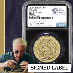 2026 NGC MS-70 First Day of Issue 1 oz British Angel Gold Coin - Gordon Summers Label