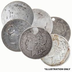 Morgan or Peace Dollar Silver Coin (Damaged/Worse than Cull) - Random Year