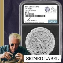 2026 NGC MS-70 First Day of Issue 1 oz British Angel Silver Coin - Gordon Summers Label