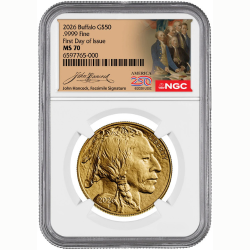2026 NGC MS-70 First Day of Issue 1 oz American Gold Buffalo Coin - America 250th John Hancock Label