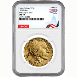 2026 NGC MS-70 First Day of Issue 1 oz American Gold Buffalo Coin - America 250th Label