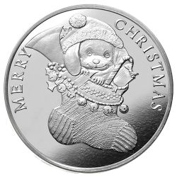 1 oz Puppy in a Stocking Silver Round