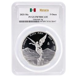 2025 PCGS PR-70 5 oz Mexican Silver Libertad Proof Coin
