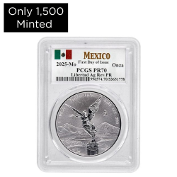 2025 PCGS PR-70 First Day of Issue 1 oz Mexican Silver Libertad Reverse Proof Coin
