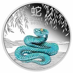 2025 1 oz Year of the Snake Colored Proof Silver Coin - Lunar Series III 