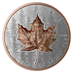 2025 5 oz Canadian Silver Grand Maple Leaf Ultra Rose Gold Plated High Relief Reverse Proof Coin 