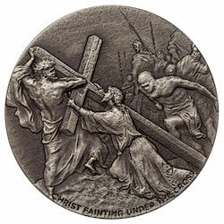 2024 2 oz Christ Fainting Under the Cross Antique Silver Coin - Biblical Series 