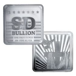 1 oz SD Bullion Cross and Flag Square Silver Bar