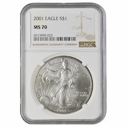 2001 NGC MS-70 1 oz American Silver Eagle Coin - Brown Label