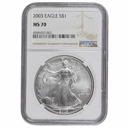 2003 NGC MS-70 American Silver Eagle Coin (Brown Label)