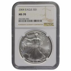 2004 NGC MS-70 1 oz American Silver Eagle Coin - Brown Label