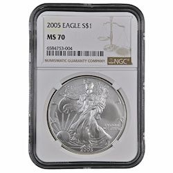 2005 NGC MS-70 1 oz American Silver Eagle Coin - Brown Label