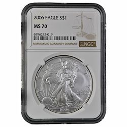 2006 NGC MS-70 1 oz American Silver Eagle Coin - Brown Label