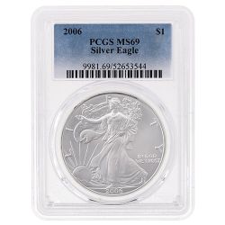 2006 PCGS MS-69 1 oz American Silver Eagle Coin - Standard Label