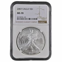 2007 NGC MS-70 1 oz American Silver Eagle Coin - Brown Label