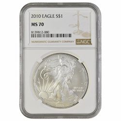 2010 NGC MS-70 1 oz American Silver Eagle Coin - Brown Label