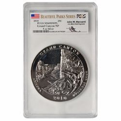 2010 PCGS MS-69 DMPL 5 oz America the Beautiful Grand Canyon Silver Coin - John Mercanti Label
