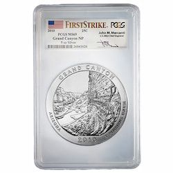 2010 PCGS MS-69 First Strikes 5 oz America the Beautiful Grand Canyon Silver Coin - John Mercanti Label
