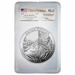 2010 PCGS MS-69 PL First Strikes 5 oz America the Beautiful Grand Canyon Silver Coin - John Mercanti Label