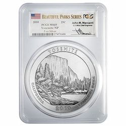 2010 PCGS MS-69 5 oz America the Beautiful Yosemite Silver Coin - John Mercanti Label