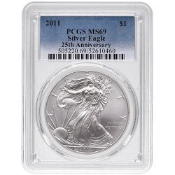 2011 PCGS MS-69 1 oz American Silver Eagle Coin - Standard Label