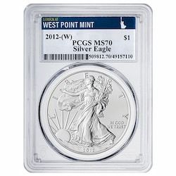 2012-(W) PCGS MS-70 Struck at West Point Mint 1 oz American Silver Eagle Coin 