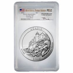 2012 PCGS MS-69 DMPL 5 oz America The Beautiful Acadia Silver Coin - John Mercanti Label