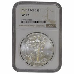 2013 NGC MS-70 1 oz American Silver Eagle Coin - Brown Label