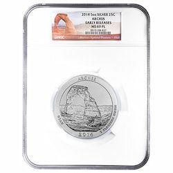 2014 NGC MS-69 PL Early Release 5 oz America The Beautiful Arches Silver Coin