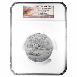 2014-P NGC SP-69 Early Releases 5 oz America The Beautiful Great Sand Dunes Burnished Silver Coin