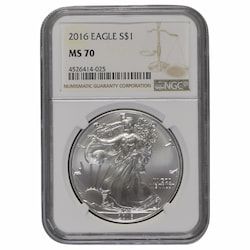 2016 NGC MS-70 1 oz American Silver Eagle Coin - Brown Label