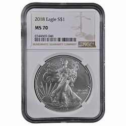 2018 NGC MS-70 1 oz American Silver Eagle Coin - Brown Label