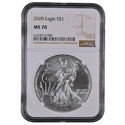2020 NGC MS-70 1 oz American Silver Eagle Coin - Brown Label