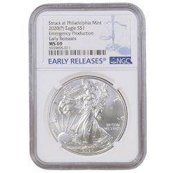 2020-(P) NGC MS-69 Early Releases Emergency Issue - 1 oz American Silver Eagle Coin Struck at Philadelphia Mint