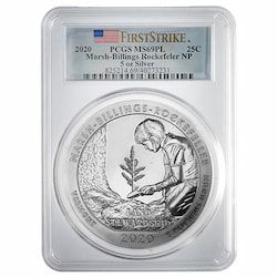 2020 PCGS MS-69 DMPL First Strikes 5 oz America The Beautiful Marsh-Billings Rockefeller Silver Coin